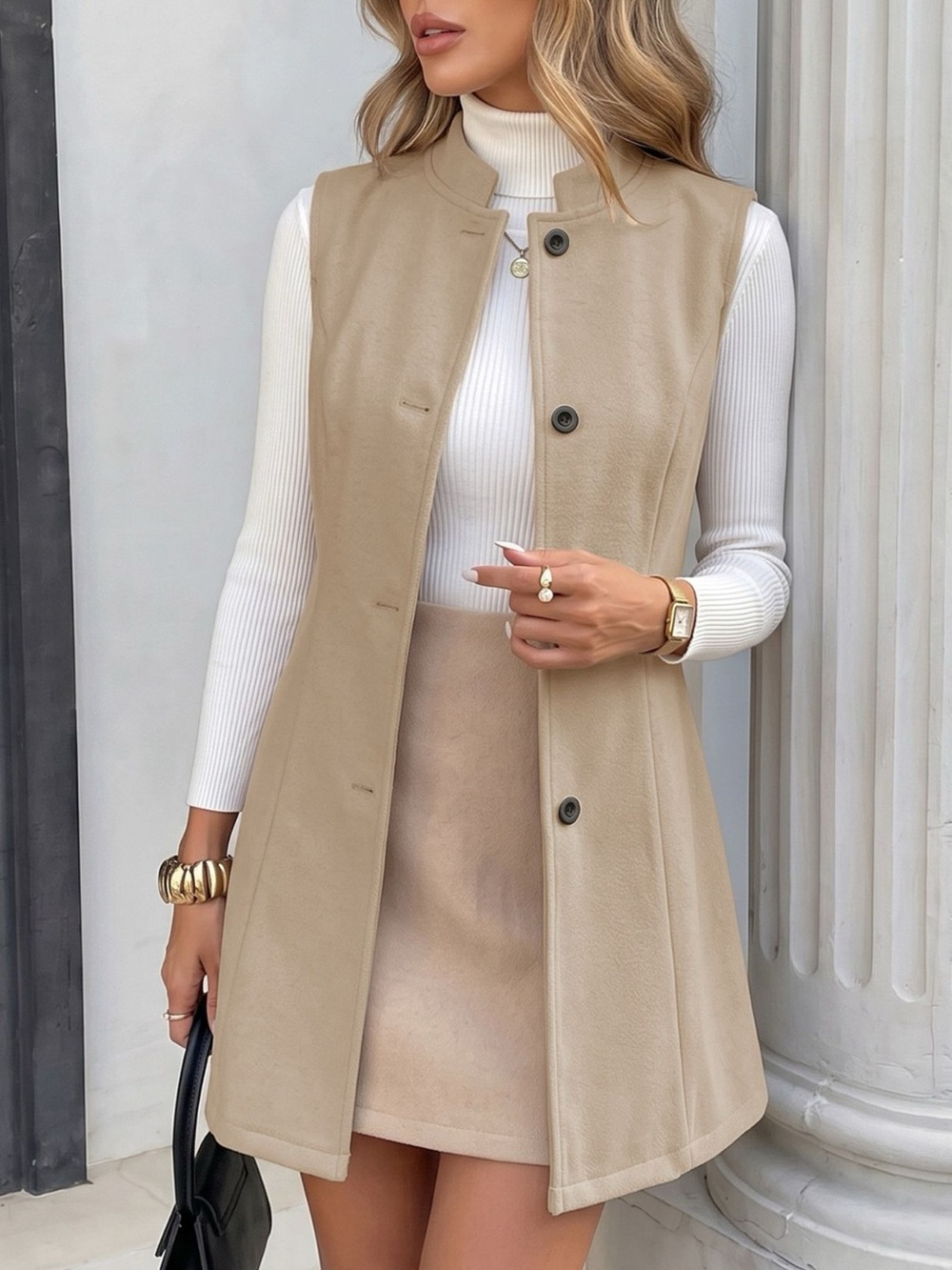 Elegant Button-Down Vest Coat - Picture 2 of 15